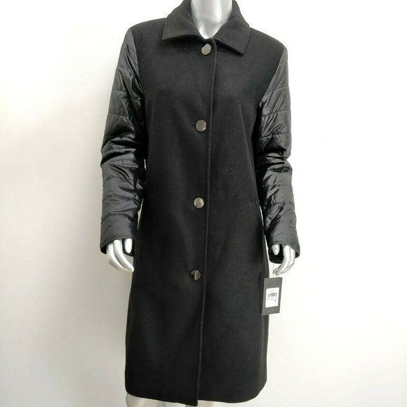 NWT Jones New York Size 6 Black Button Front Long Wool Blend Puffer Sleeve Coat - Picture 3 of 10